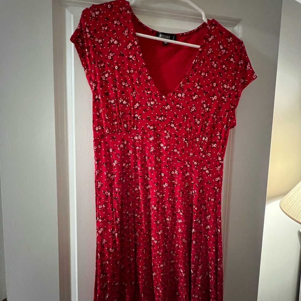 Red floral skater dress